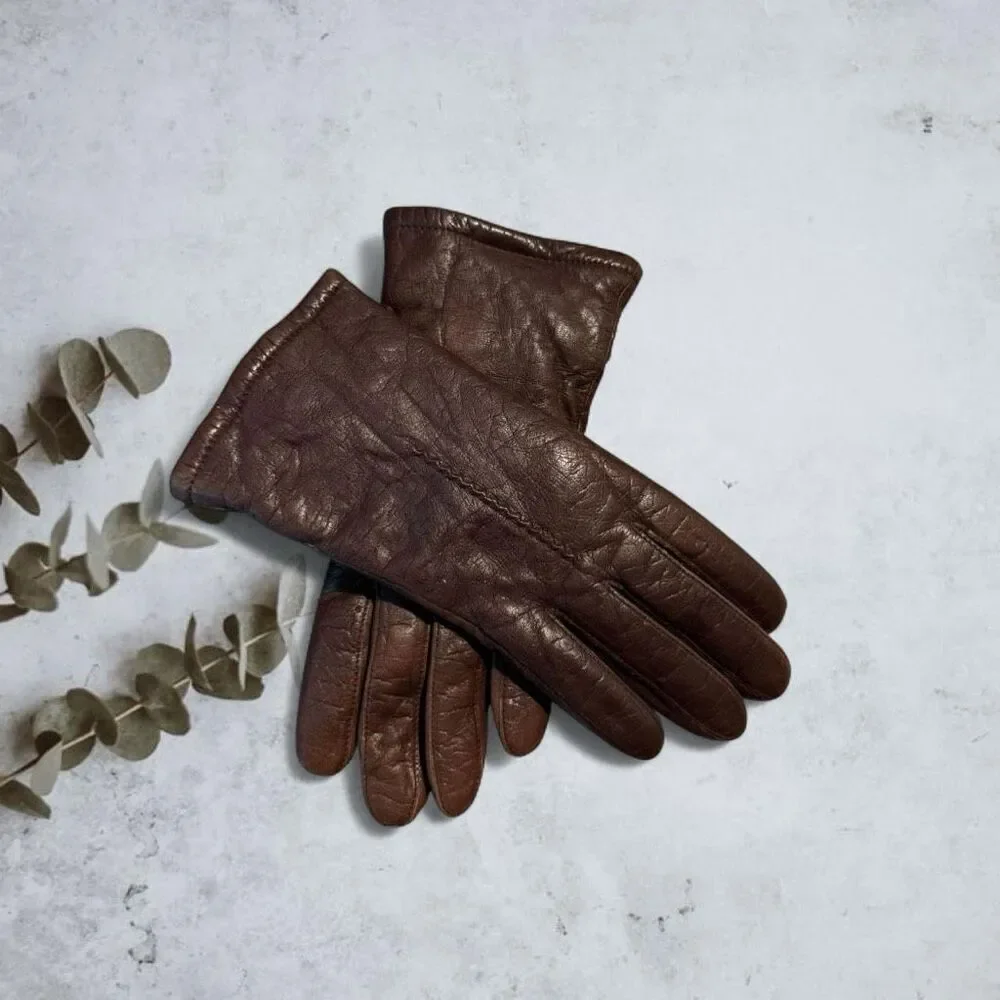 Vintage Brown Leather Gloves Small Driving Classic 6.5 Insulate